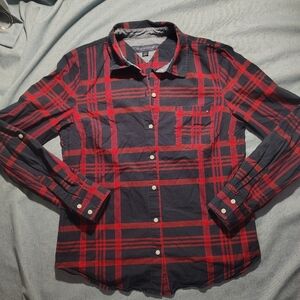 Tommy Hilfiger Black and Red Plaid Button-Up Shirt